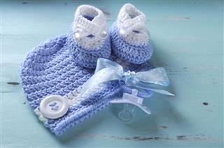Blue And White Wool Booties