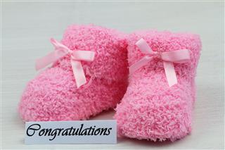 Congratulations Card With Pink Baby Booties