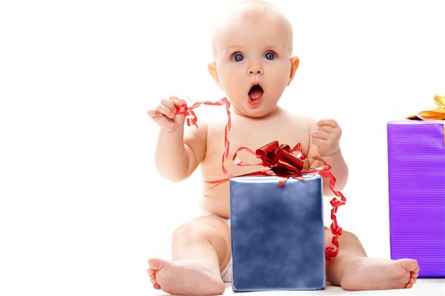 Baby with present