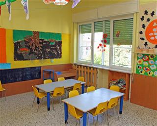 Classroom where children learn to draw in a nursery