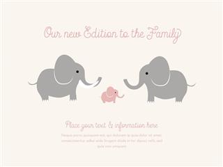 New born baby card with elephants