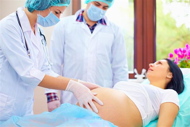 Pregnant woman during childbirth