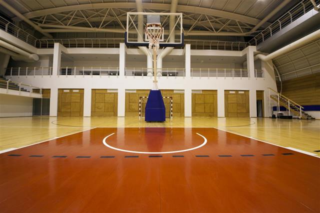 Below The Basket On A Gymnasium