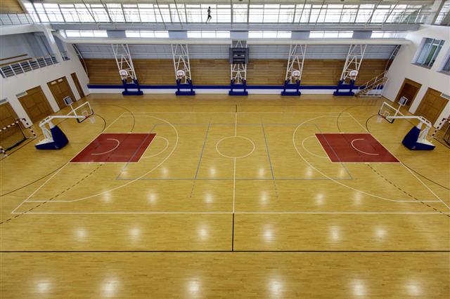 Empty Basketball Court In The School