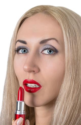 Model With Bright Red Lips