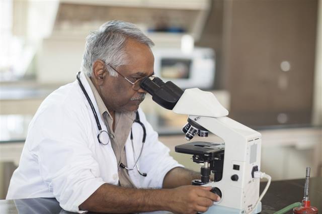 Doctor Using Microscope In Laboratory