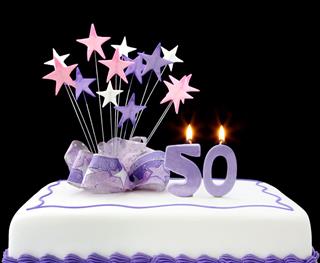 Purple and white 50th birthday cake