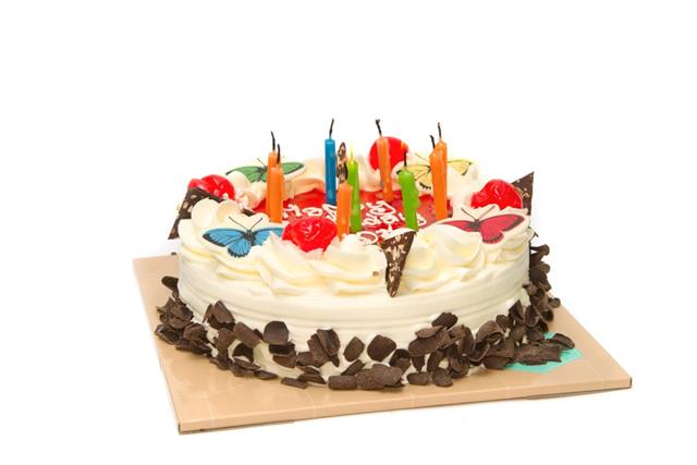 Birthday cake with candles on a plate