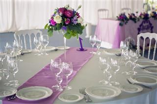 Decor design round table purple lilac stripe in the middle