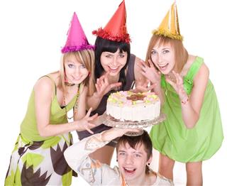 Birthday of young man and three girl