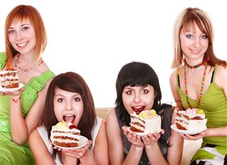 Group Girl Eating Chocolate Cake