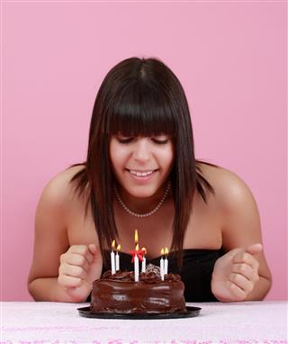 Girl with birthday cake