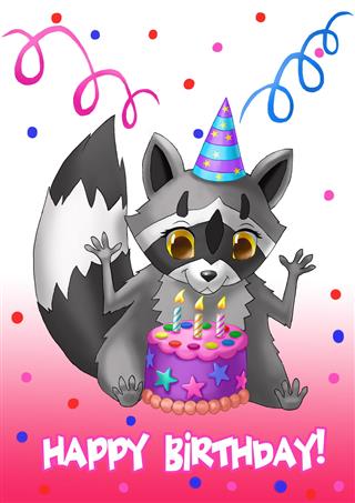 Happy Birthday Card Raccoon