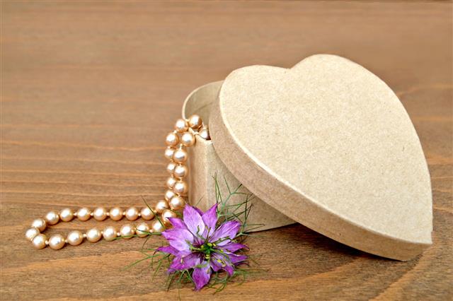 Heart Shaped Gift Box And Pearls