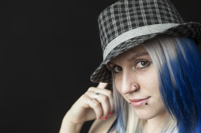 Beautiful Young Woman With Blue Hair