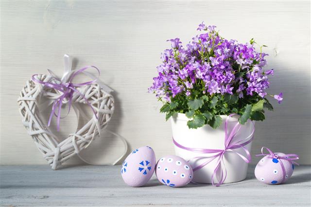 Easter Eggs Purple Flowers And Heart