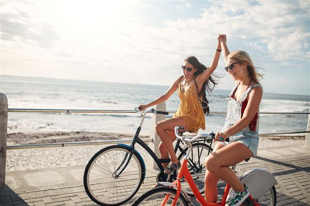 Female Friends Enjoying Cycling