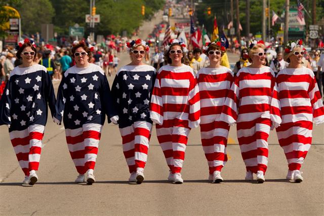 Women Dressed As A American Flag