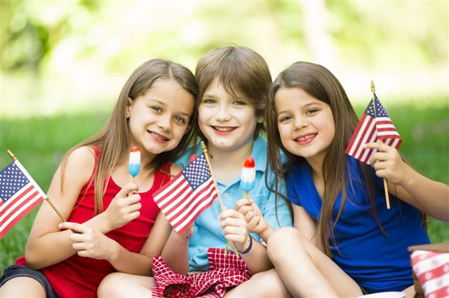 Children with American flag