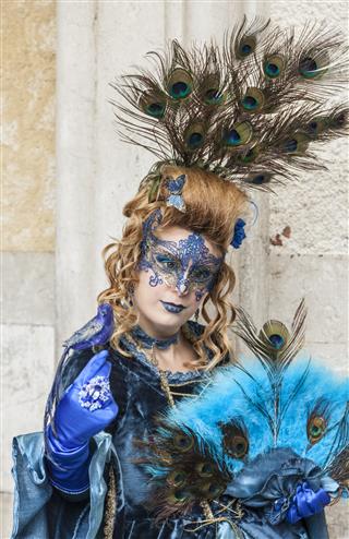Peacock Disguised Woman Venice Carnival