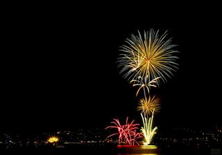 Colorful Fireworks Over Sea