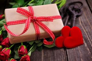 Gift Box With Hearts And Roses
