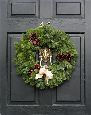 Fresh Christmas Wreath On A Door
