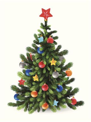 Decorated Christmas Tree With A Red Star
