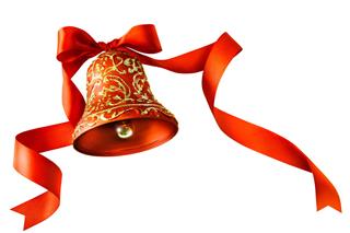 Christmas Bells With Red Ribbon Isolated