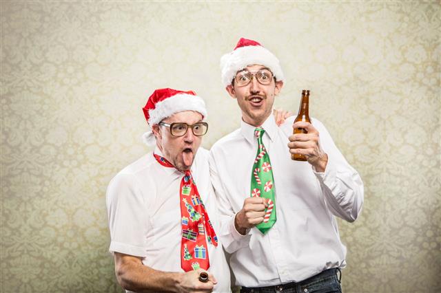 Drunk Goofy Christmas Tie Wearing Party Nerds