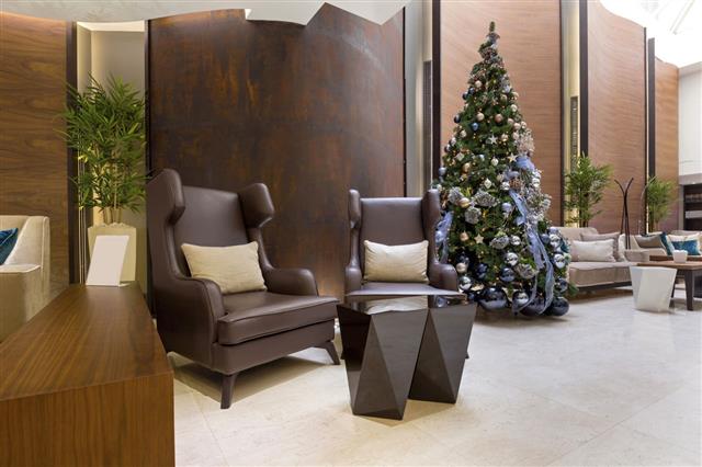 Hotel Lobby With Christmas Tree