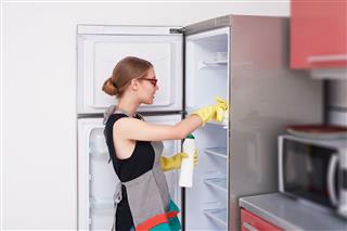Woman Cleaning The Fridge
