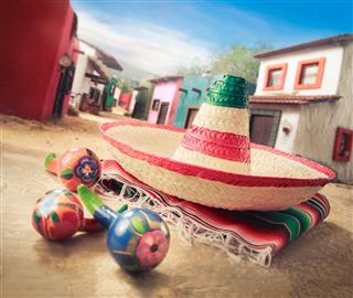 Mexican Hat Or Sombrero And Rattles