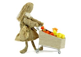 Burlap Doll With Shopping Cart