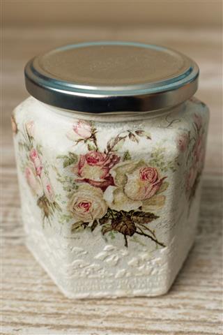 Decoupage Decorated Closed Vintage Jar