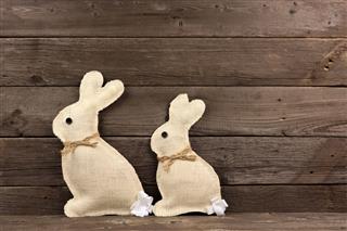 Two Handmade Burlap Easter Bunnies