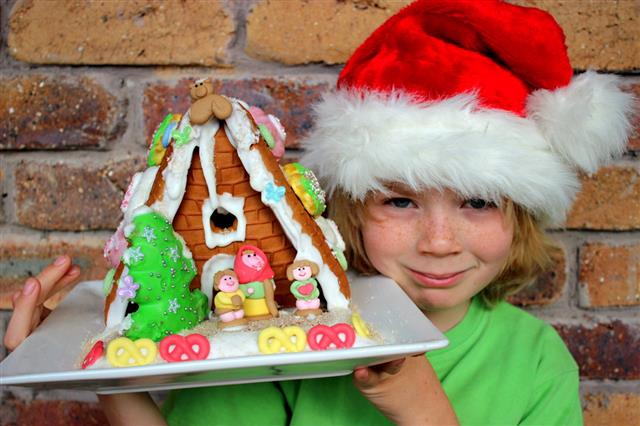 Boy Child And Gingerbread House