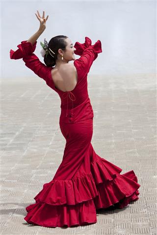 Spanish Flamenco Dancer In Red Dress