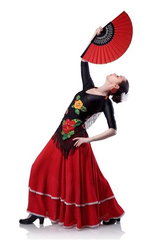 Red Fan Dancing The Flamenco In Dress