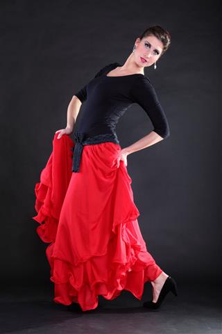 Spanish Young Woman Dancing Flamenco