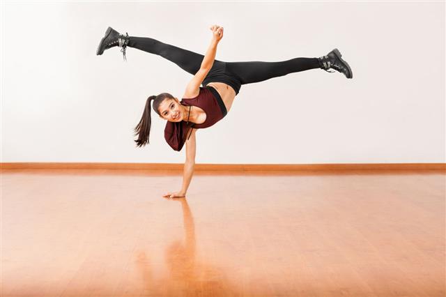 Dancer Doing A Handstand With Leg Split