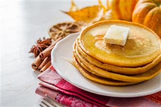 Pumpkin Pancakes With Butter And Honey