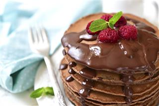 Chocolate Pancakes With Raspberry
