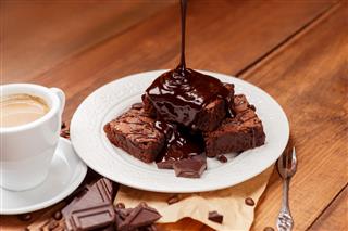 Plate With Delicious Chocolate Brownies