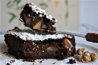 Brownies With Chocolate Pears And Walnuts