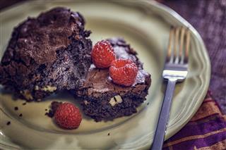 Chocolate Brownies With Raspberries