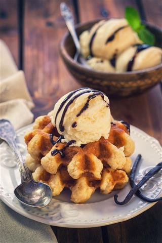 Sweet Belgian Waffles With Ice Cream