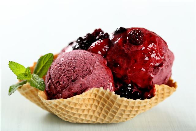 Berries Ice Cream With Fruit Syrup