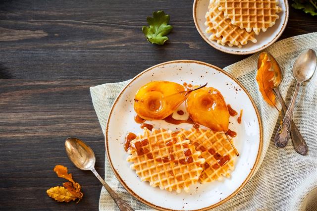 Caramel Pears With Waffles