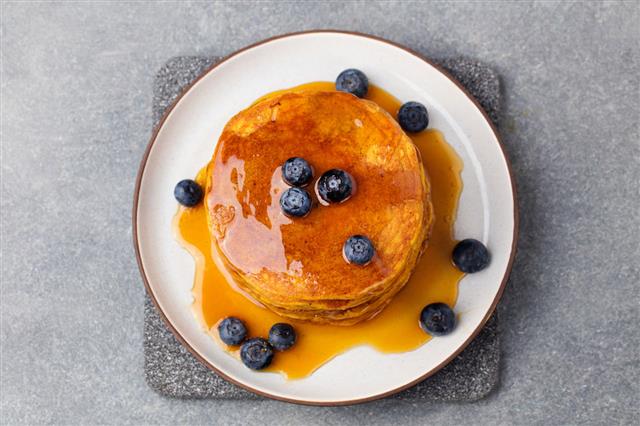 Pumpkin Pancakes With Maple Syrup